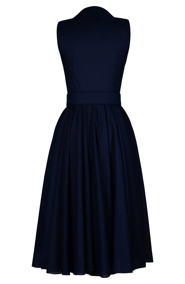 Aster Dress Shirt Collar Sleeveless Midi Length Silk Musola (Solid)
