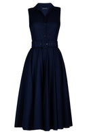 Aster Dress Shirt Collar Sleeveless Midi Length Silk Musola (Solid)