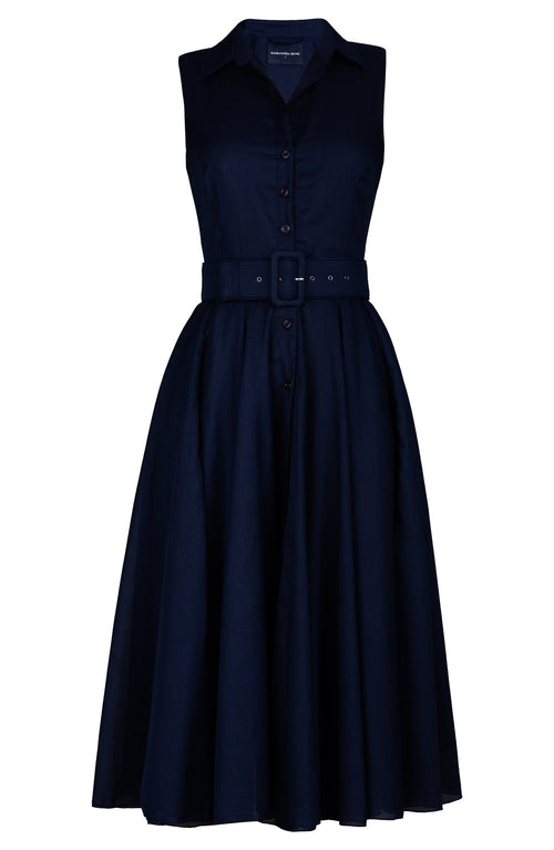 Aster Dress Shirt Collar Sleeveless Midi Length Silk Musola (Solid)