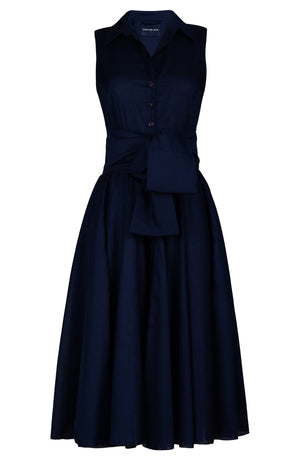 Aster Dress Shirt Collar Sleeveless Midi Length Silk Musola (Solid)
