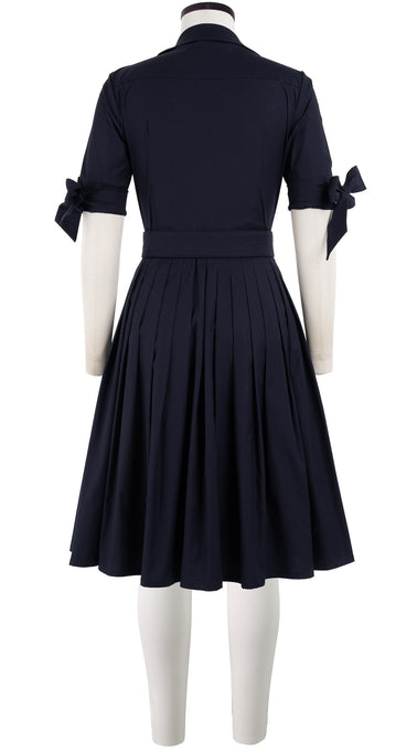 Audrey Dress #2 Shirt Collar 1/2 Tie Sleeve Cotton Stretch (Solid)
