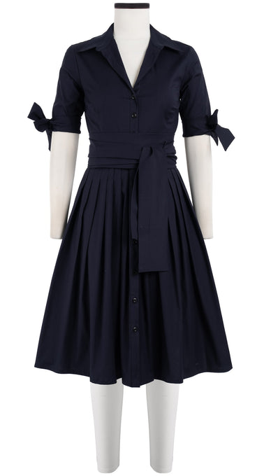 Audrey Dress #2 Shirt Collar 1/2 Tie Sleeve Cotton Stretch (Solid)