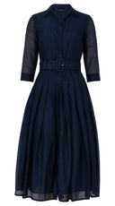 Audrey Dress #4 Shirt Collar 3/4 Sleeve Midi Length Silk Musola (Solid)