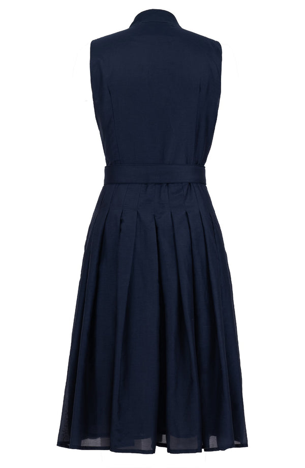 Audrey Dress #4 Shirt Collar Sleeveless Midi Length Silk Musola (Solid)
