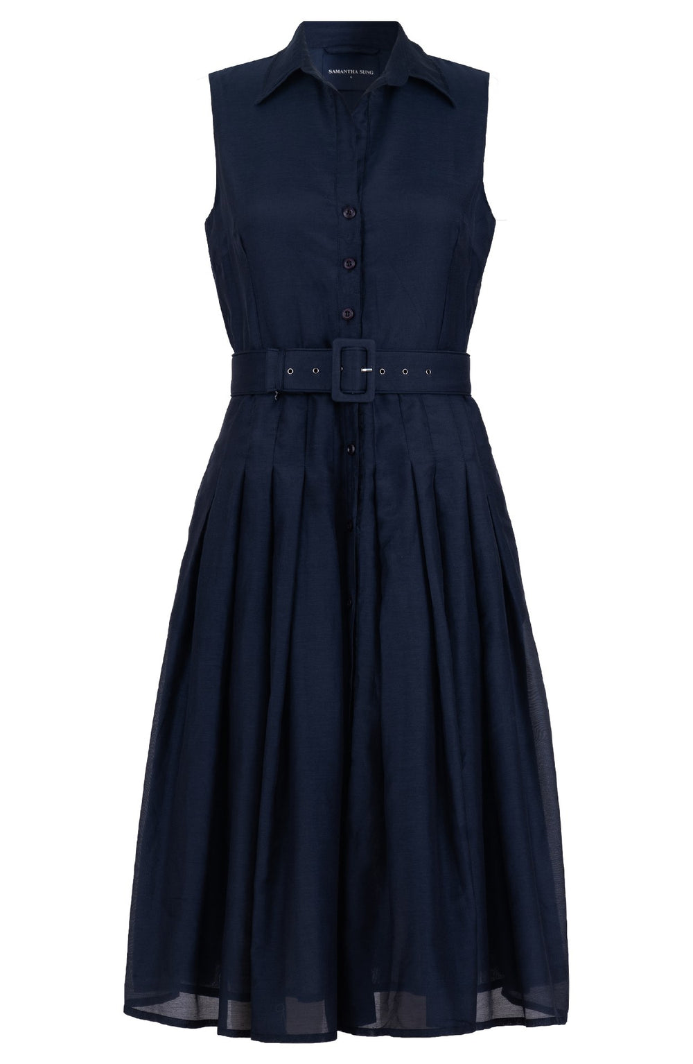 Audrey Dress #4 Shirt Collar Sleeveless Midi Length Silk Musola (Solid)