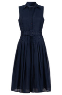 Audrey Dress #4 Shirt Collar Sleeveless Midi Length Silk Musola (Solid)