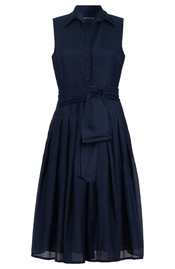 Audrey Dress #4 Shirt Collar Sleeveless Midi Length Silk Musola (Solid)