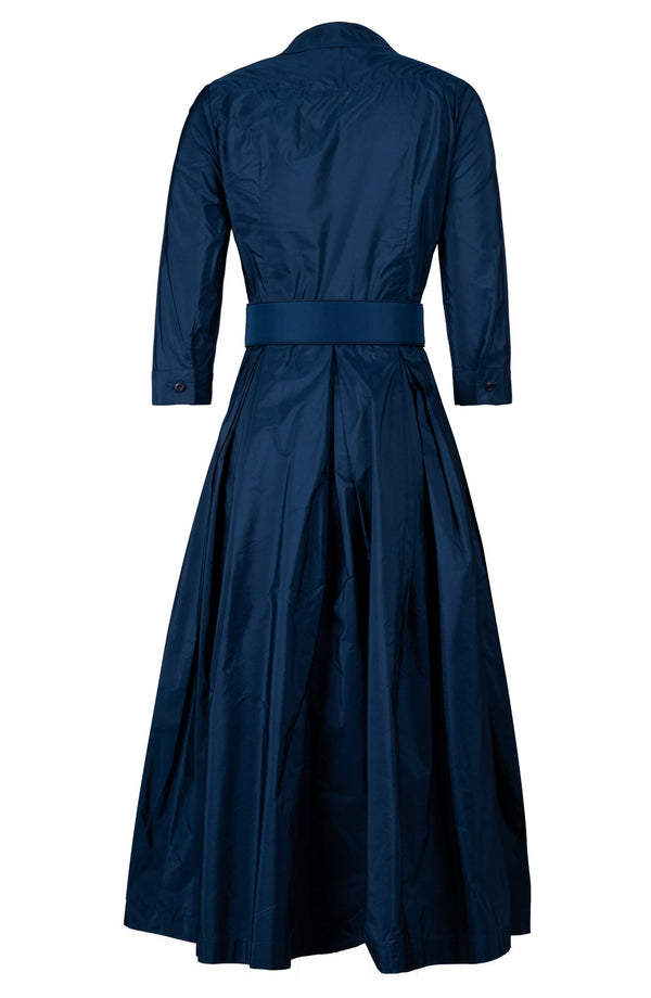 Audrey Dress #7 Shirt Collar 3/4 Sleeve Midi Plus Length Silk Taffta (Solid)