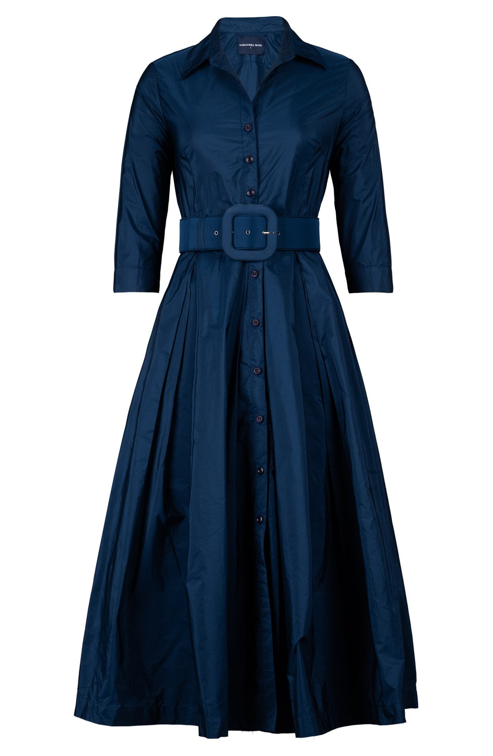 Audrey Dress #7 Shirt Collar 3/4 Sleeve Midi Plus Length Silk Taffta (Solid)