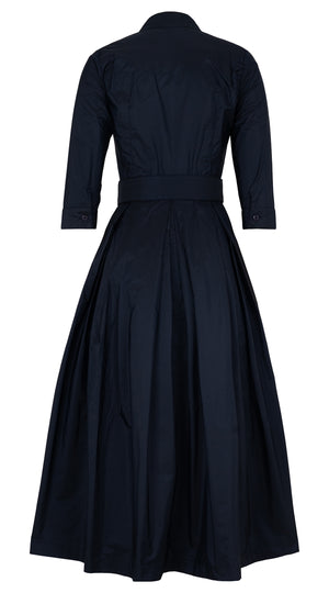 Audrey Dress #7 Shirt Collar 3/4 Sleeve Midi Plus Length Silk Taffta (Solid)