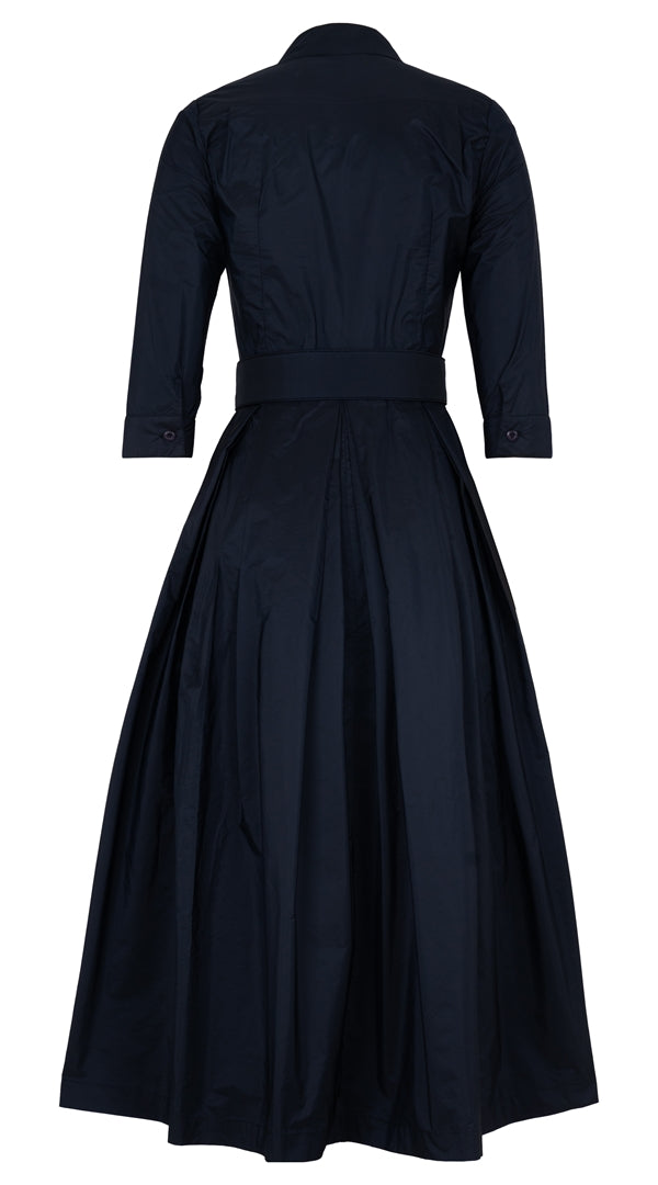 Audrey Dress #7 Shirt Collar 3/4 Sleeve Midi Plus Length Silk Taffta (Solid)