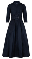 Audrey Dress #7 Shirt Collar 3/4 Sleeve Midi Plus Length Silk Taffta (Solid)