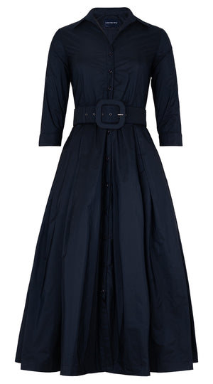 Audrey Dress #7 Shirt Collar 3/4 Sleeve Midi Plus Length Silk Taffta (Solid)