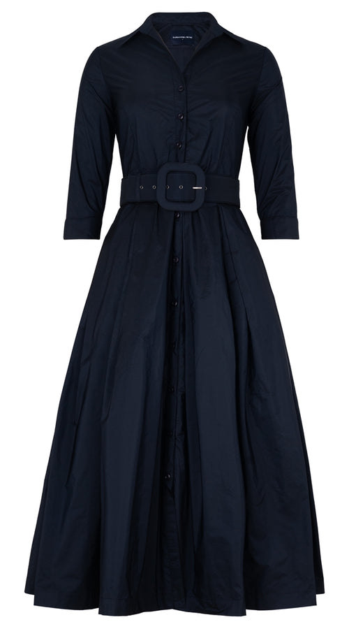 Audrey Dress #7 Shirt Collar 3/4 Sleeve Midi Plus Length Silk Taffta (Solid)