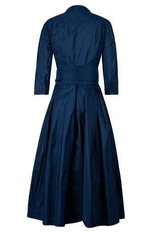 Audrey Dress #7 Shirt Collar 3/4 Sleeve Midi Plus Length Silk Taffta (Solid)