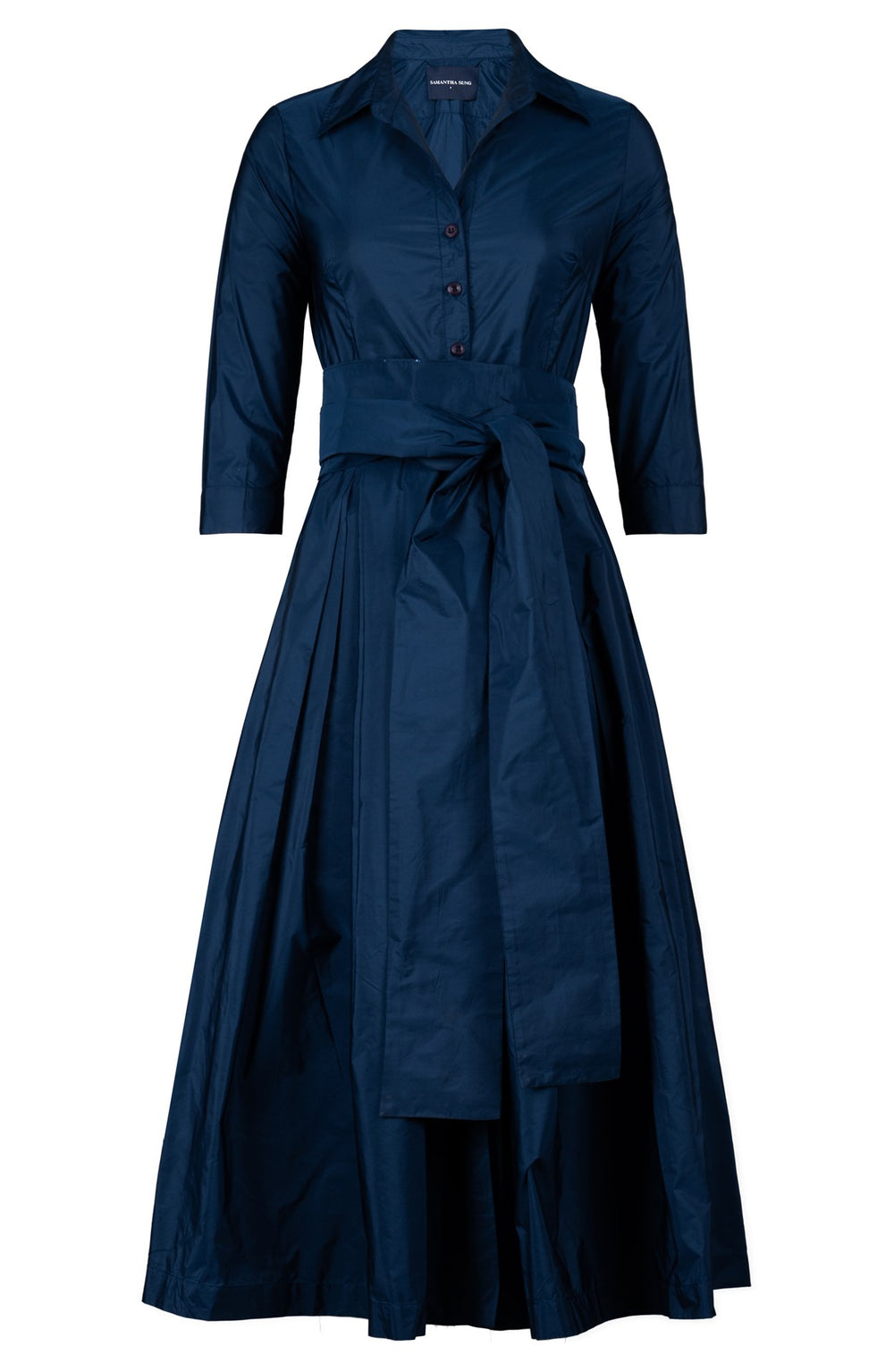 Audrey Dress #7 Shirt Collar 3/4 Sleeve Midi Plus Length Silk Taffta (Solid)