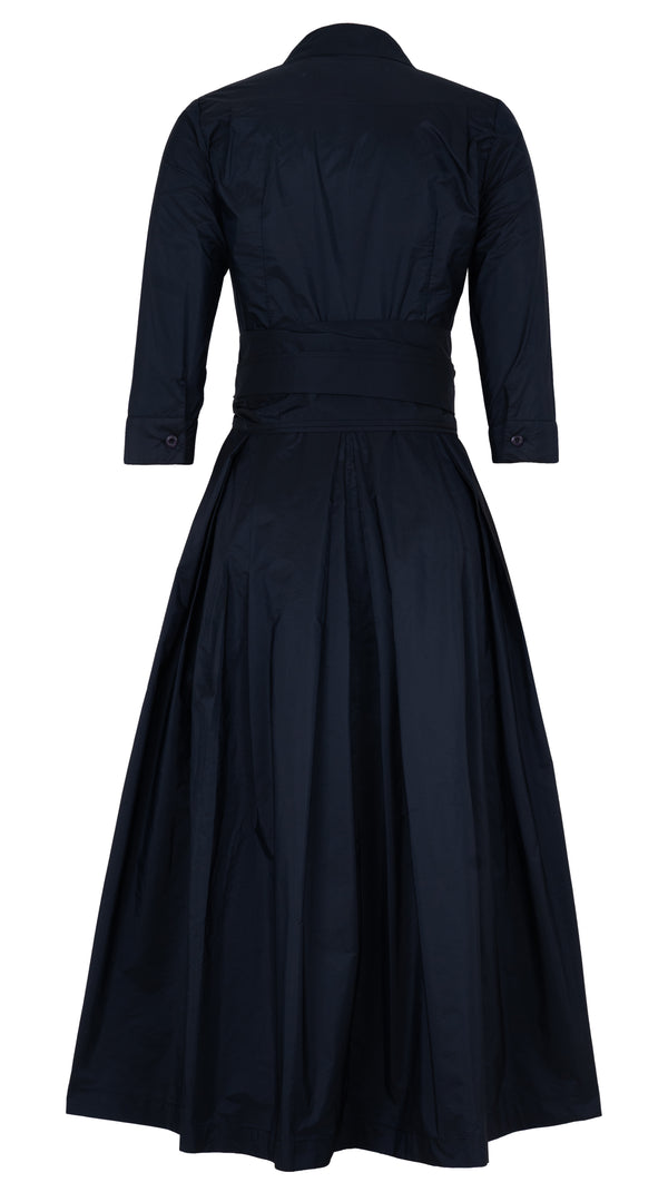 Audrey Dress #7 Shirt Collar 3/4 Sleeve Midi Plus Length Silk Taffta (Solid)