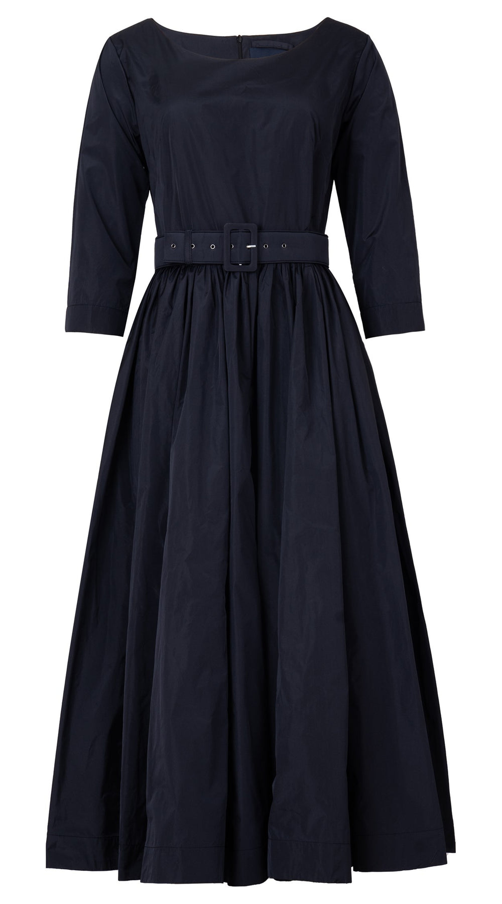 Terry Dress Boat Neck 3/4 Sleeve Midi Plus Length Silk Taffta (Solid)