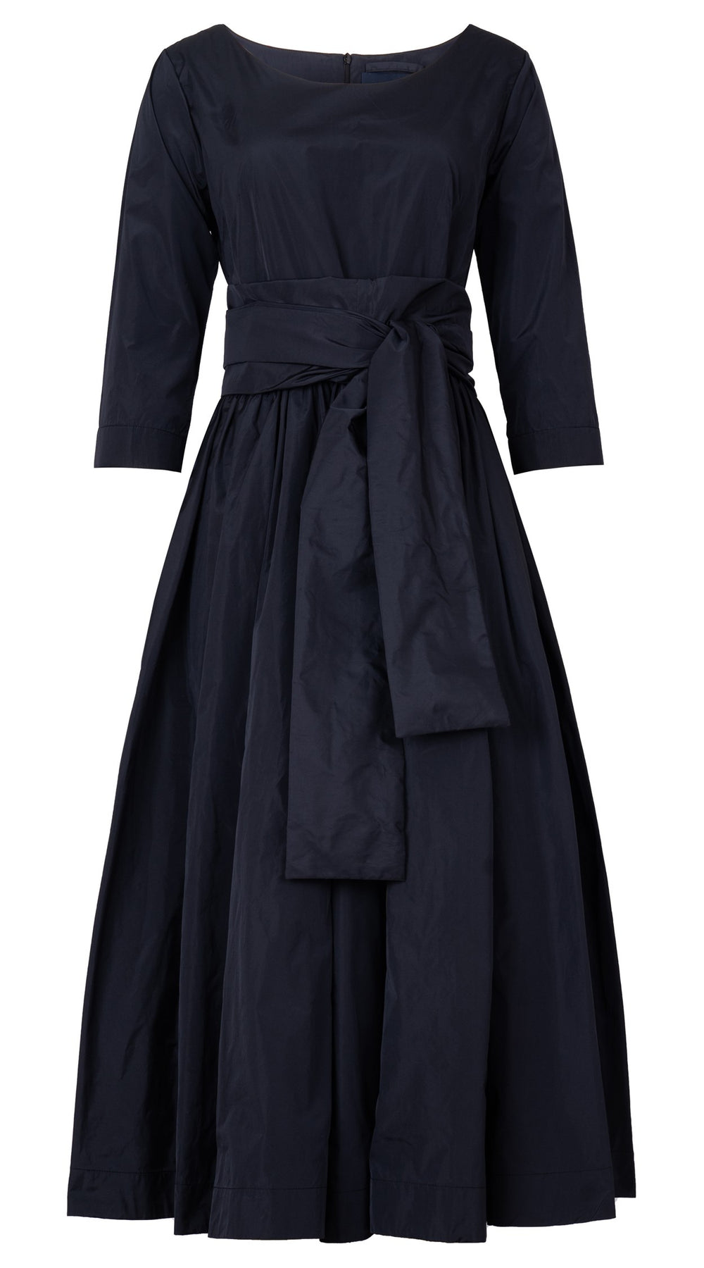 Terry Dress Boat Neck 3/4 Sleeve Midi Plus Length Silk Taffta (Solid)