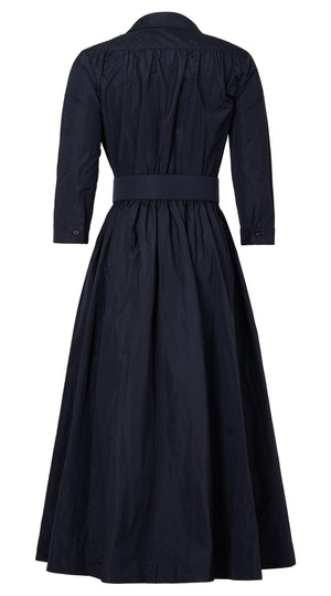 Terry Dress Shirt Collar 3/4 Sleeve Midi Plus Length Silk Taffta (Solid) (Solid)