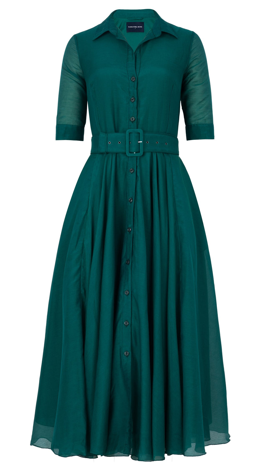 Aster Dress Shirt Collar 1/2 Sleeve Midi Length Silk Musola (Solid)