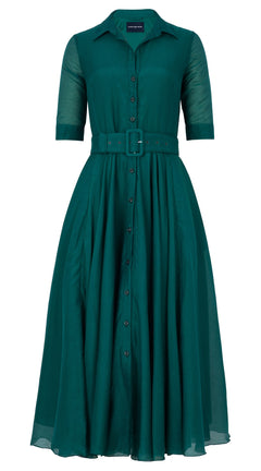 Aster Dress Shirt Collar 1/2 Sleeve Midi Length Silk Musola (Solid)