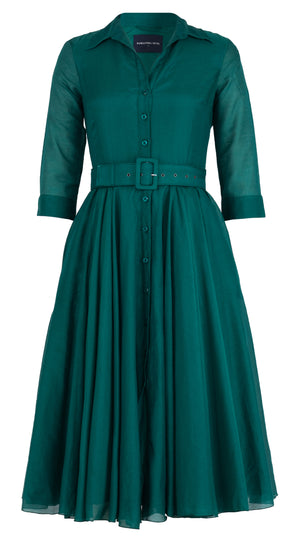 Aster Dress Shirt Collar 3/4 Sleeve Midi Length Silk Musola (Solid)