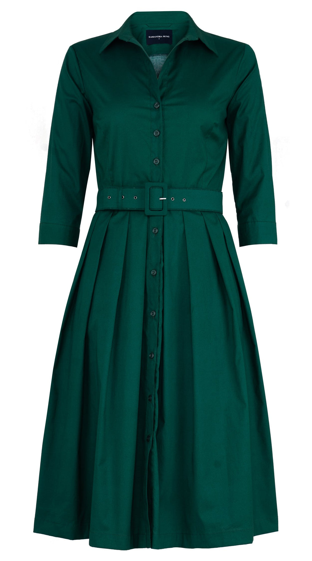 Audrey Dress #1 Shirt Collar 3/4 Sleeve Long Length Cotton Stretch (Solid)