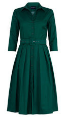 Audrey Dress #1 Shirt Collar 3/4 Sleeve Long Length Cotton Stretch (Solid)