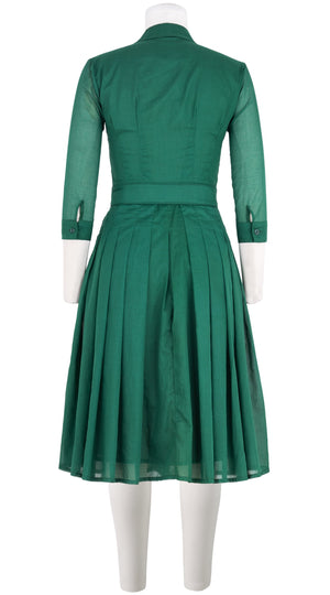 Audrey Dress #4 Shirt Collar Ruffle Bias 3/4 Sleeve Long Length Cotton Musola (Solid)