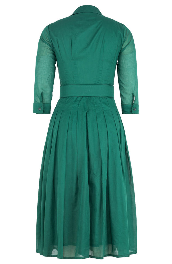 Audrey Dress #4 Shirt Collar 3/4 Sleeve Midi Length Silk Musola (Solid)