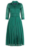 Audrey Dress #4 Shirt Collar 3/4 Sleeve Midi Length Silk Musola (Solid)