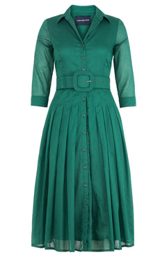 Audrey Dress #4 Shirt Collar 3/4 Sleeve Midi Length Silk Musola (Solid)