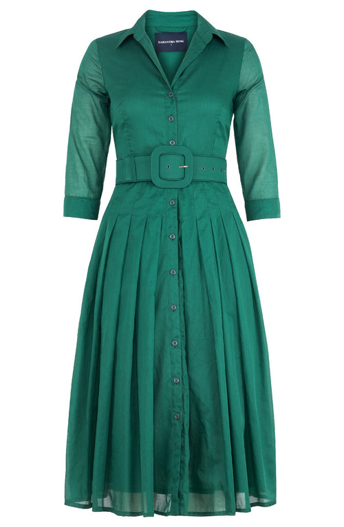 Audrey Dress #4 Shirt Collar 3/4 Sleeve Midi Length Silk Musola (Solid)