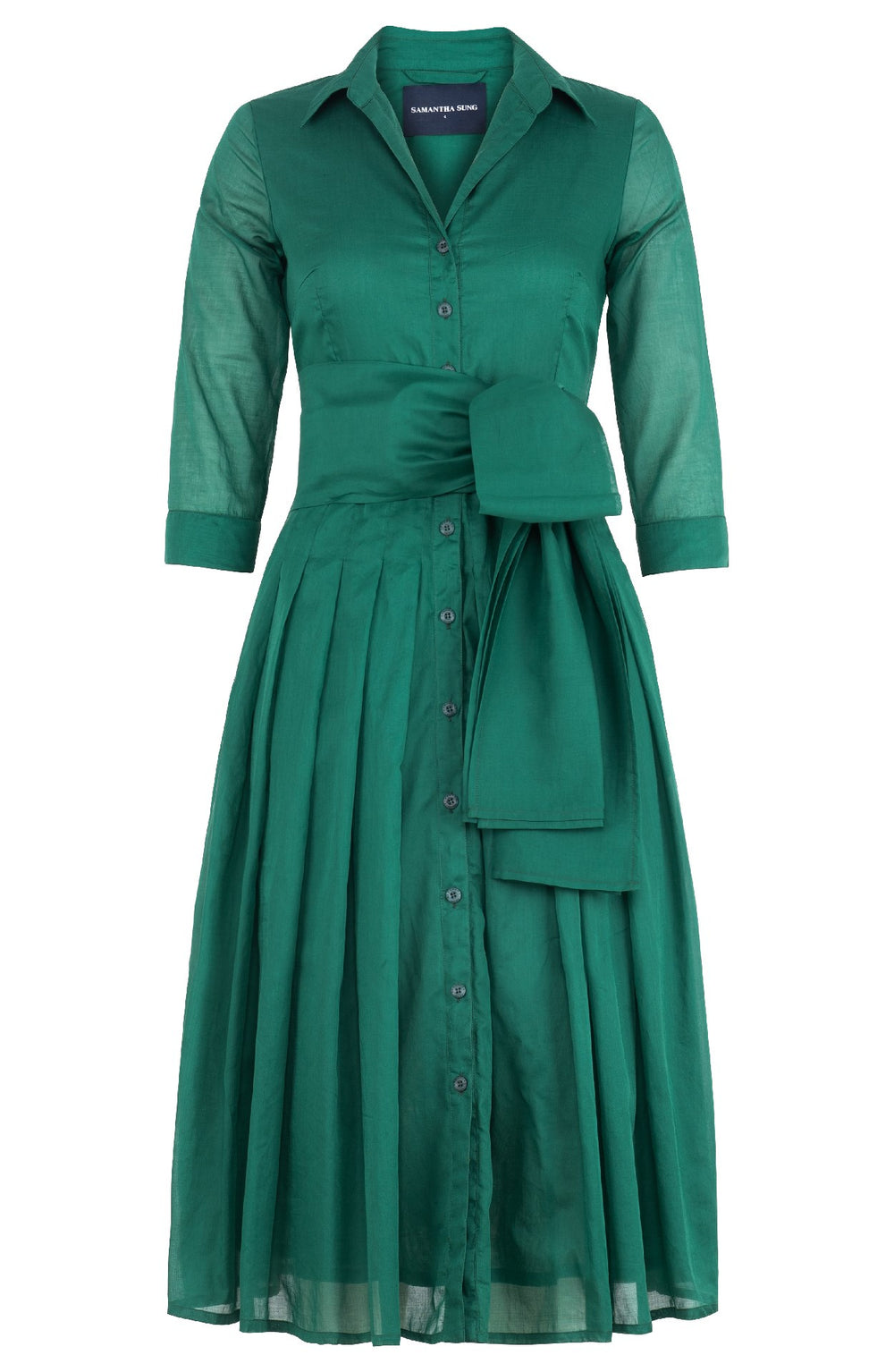 Audrey Dress #4 Shirt Collar 3/4 Sleeve Midi Length Silk Musola (Solid)