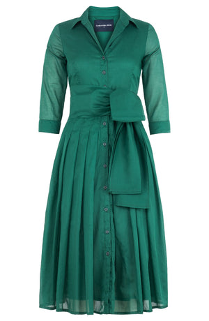 Audrey Dress #4 Shirt Collar 3/4 Sleeve Midi Length Silk Musola (Solid)