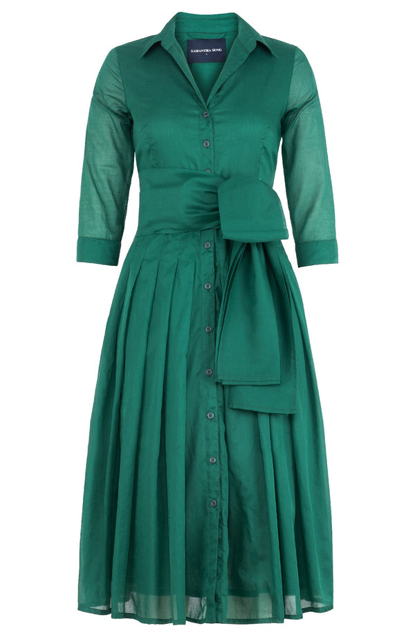 Audrey Dress #4 Shirt Collar 3/4 Sleeve Midi Length Silk Musola (Solid)