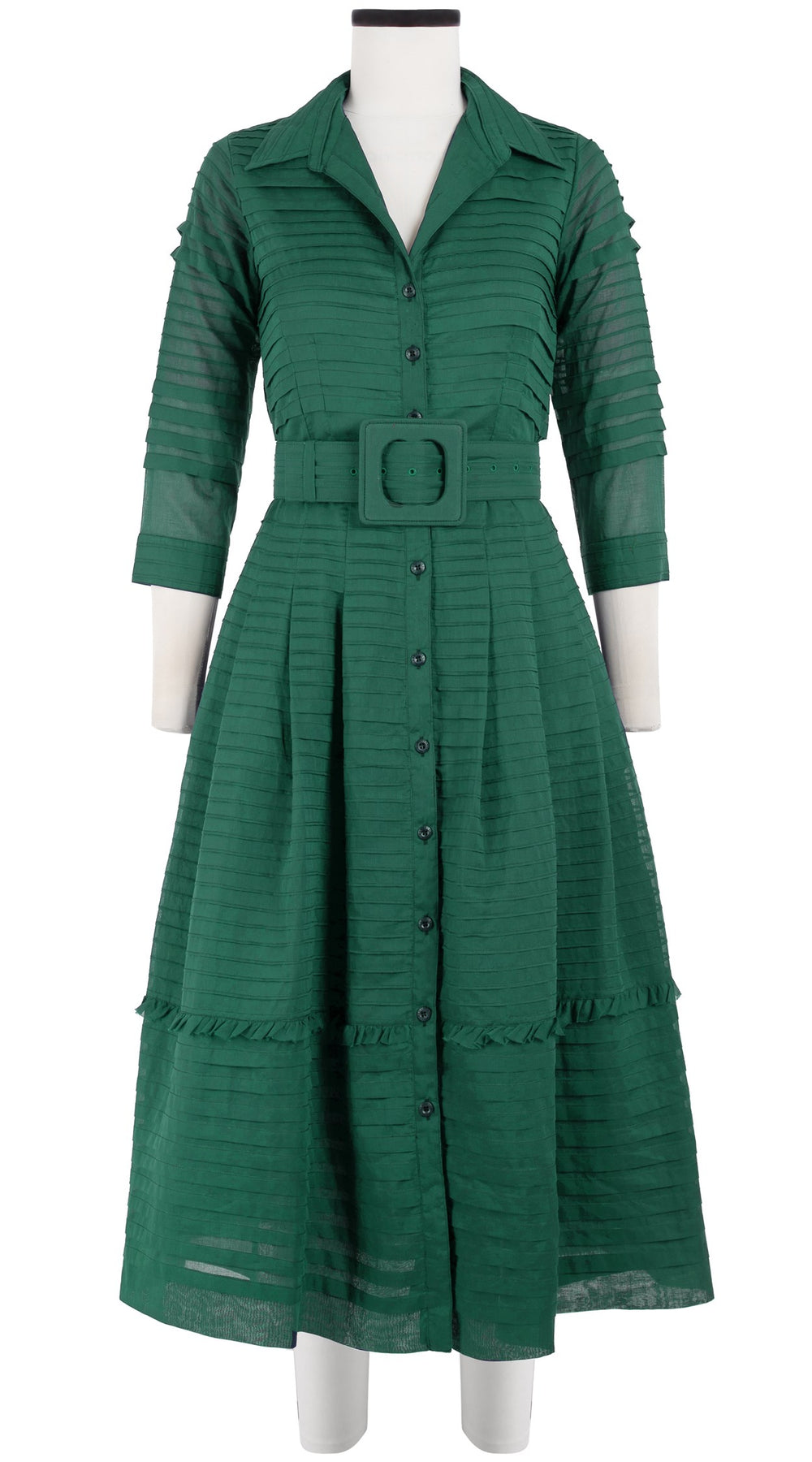 Audrey Dress #5 Shirt Collar 3/4 Sleeve with Hamilton Belt Midi Length Cotton Musola (Solid)