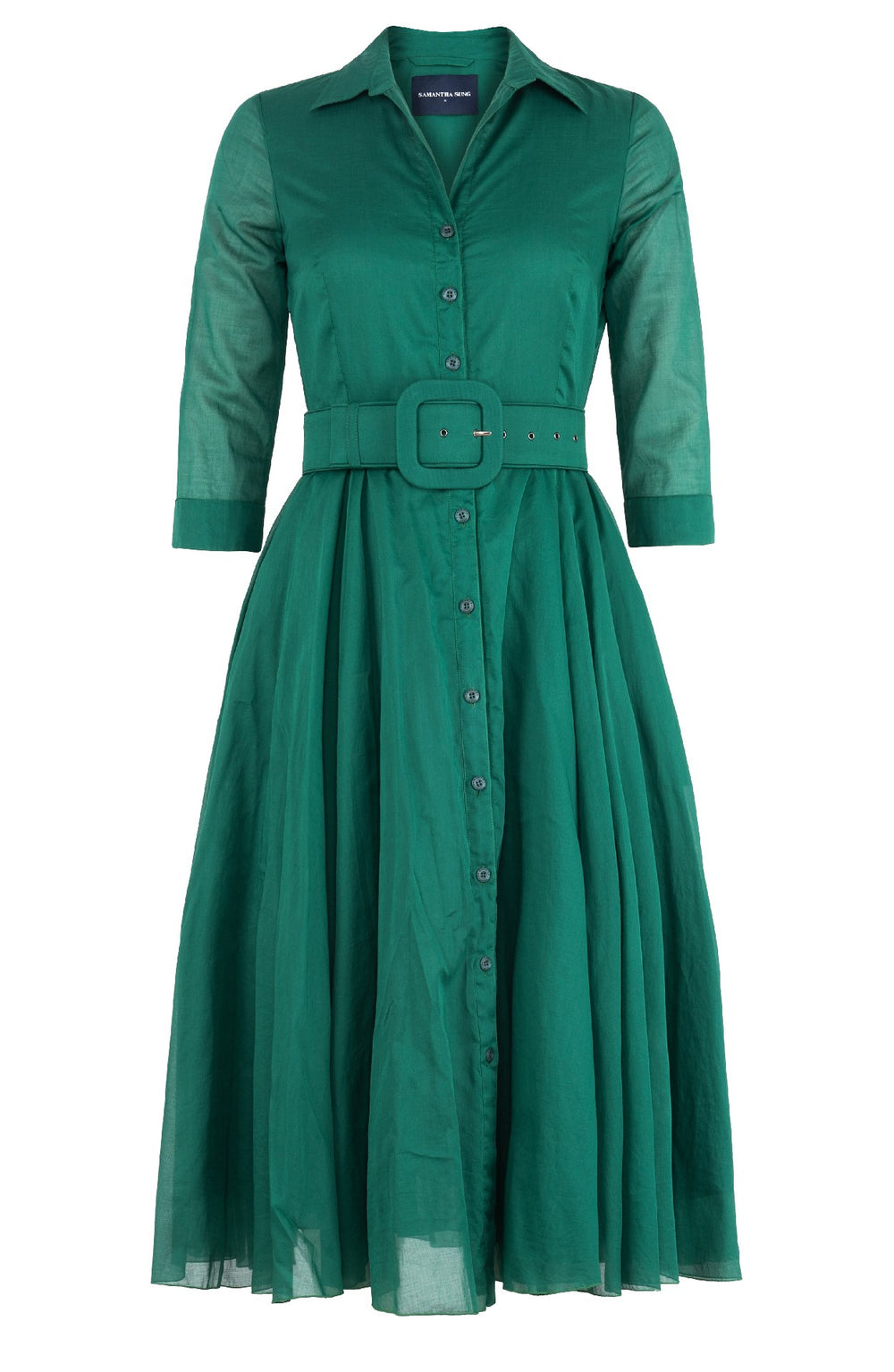 Avenue Dress Shirt Collar 3/4 Sleeve Midi Length Silk Musola (Solid)