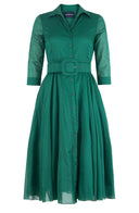 Avenue Dress Shirt Collar 3/4 Sleeve Midi Length Silk Musola (Solid)