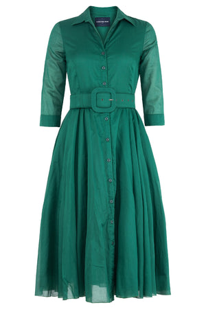 Avenue Dress Shirt Collar 3/4 Sleeve Midi Length Silk Musola (Solid)