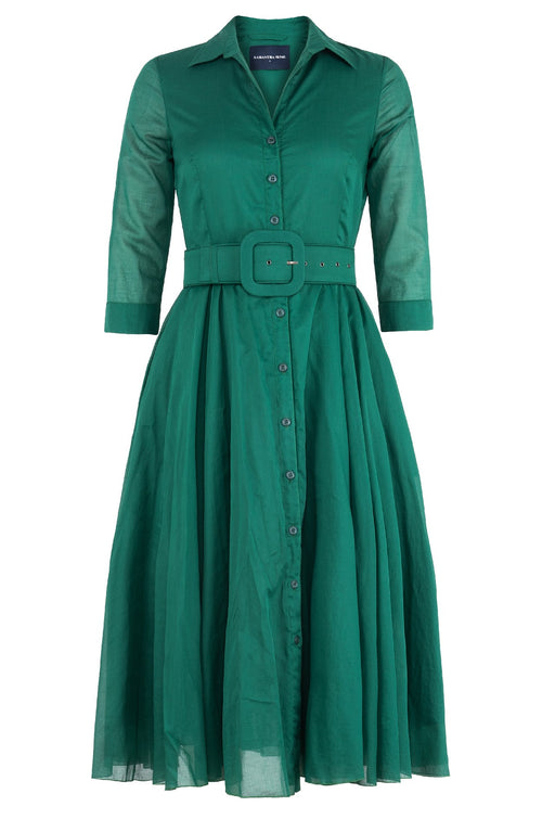 Avenue Dress Shirt Collar 3/4 Sleeve Midi Length Silk Musola (Solid)
