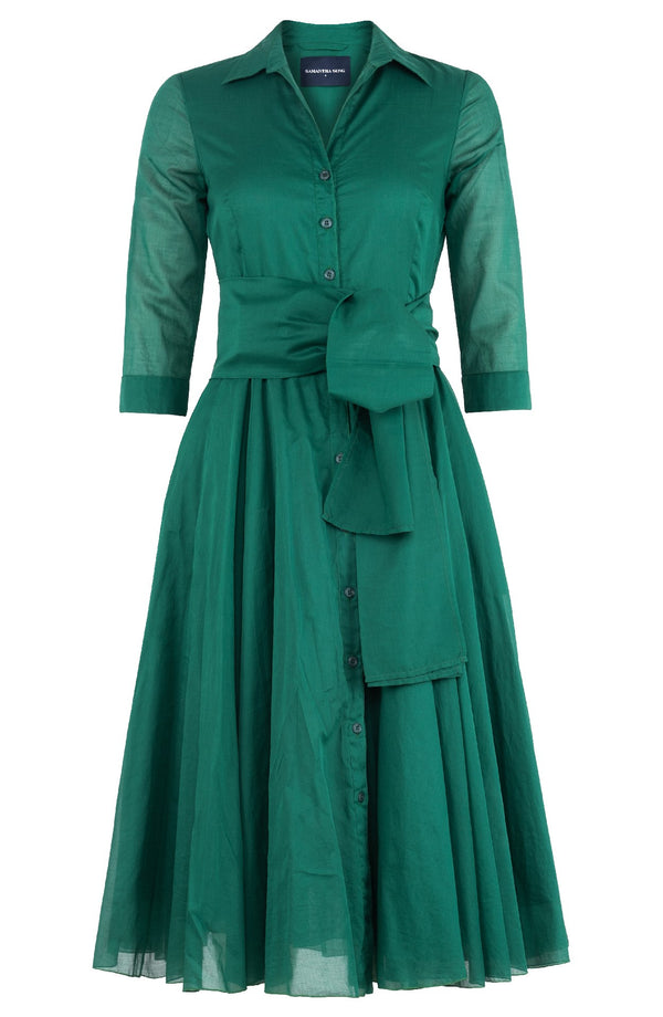 Avenue Dress Shirt Collar 3/4 Sleeve Midi Length Silk Musola (Solid)