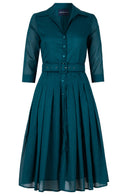 Audrey Dress #4 Shirt Collar 3/4 Sleeve Midi Length Silk Musola (Solid)