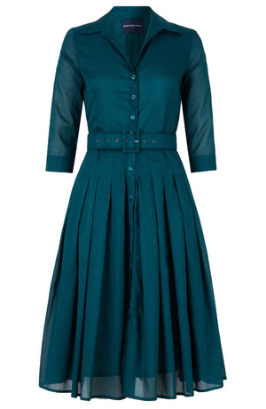 Audrey Dress #4 Shirt Collar 3/4 Sleeve Midi Length Silk Musola (Solid)