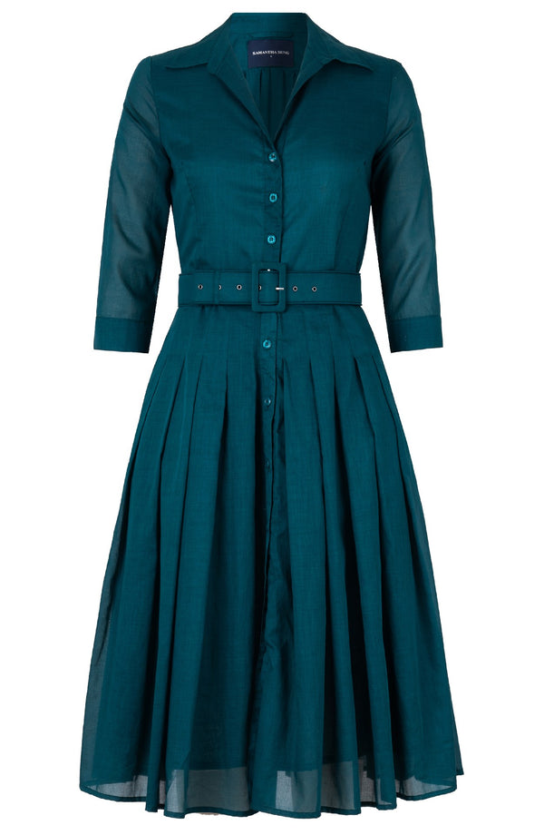 Audrey Dress #4 Shirt Collar 3/4 Sleeve Midi Length Silk Musola (Solid)