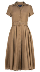 Aster Dress Shirt Collar Short Cuffed Sleeve Midi Length Cotton Musola (Solid)