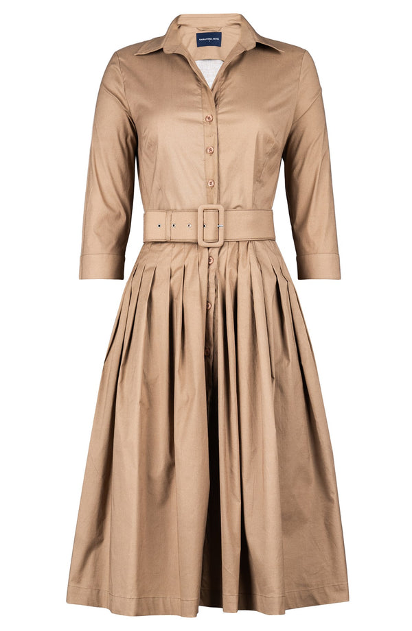 Audrey Dress #2 Shirt Collar 3/4 Sleeve Long Length Cotton Stretch (Solid)
