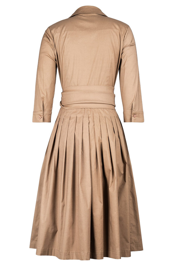Audrey Dress #2 Shirt Collar 3/4 Sleeve Long Length Cotton Stretch (Solid)