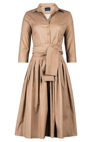 Audrey Dress #2 Shirt Collar 3/4 Sleeve Long Length Cotton Stretch (Solid)